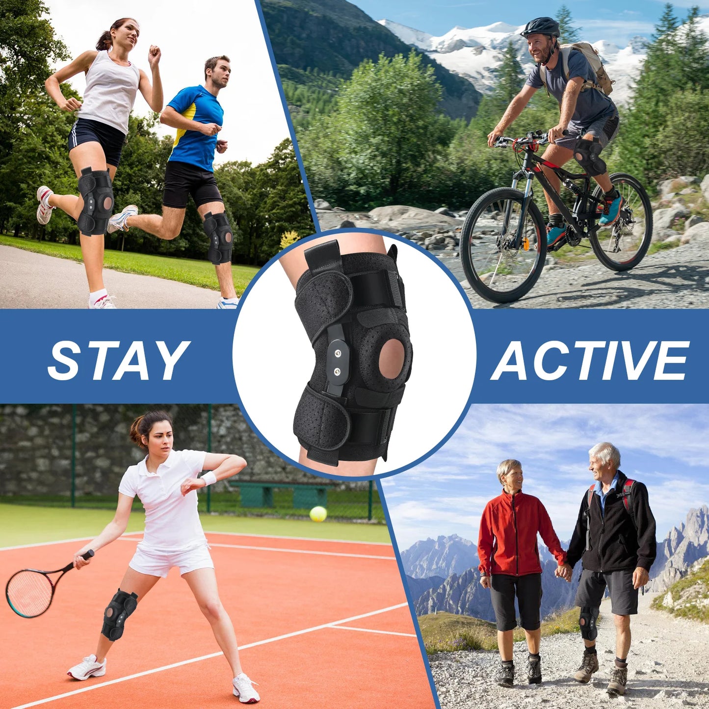 Hinged Knee Brace with Side Stabilizers Adjustable Knee Compression Sleeve Relieves Meniscus Tear,Acl,Mcl,Knee Support and Knee Pain Relief,Men & Women - Black One Size Fits Most