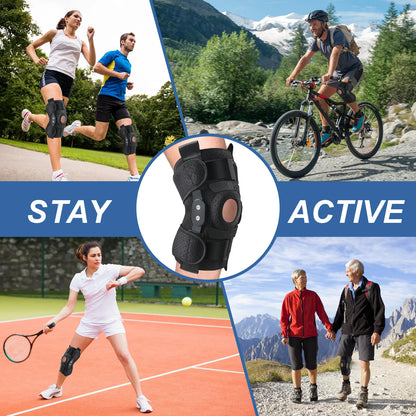 Hinged Knee Brace with Side Stabilizers Adjustable Knee Compression Sleeve Relieves Meniscus Tear,Acl,Mcl,Knee Support and Knee Pain Relief,Men & Women - Black One Size Fits Most