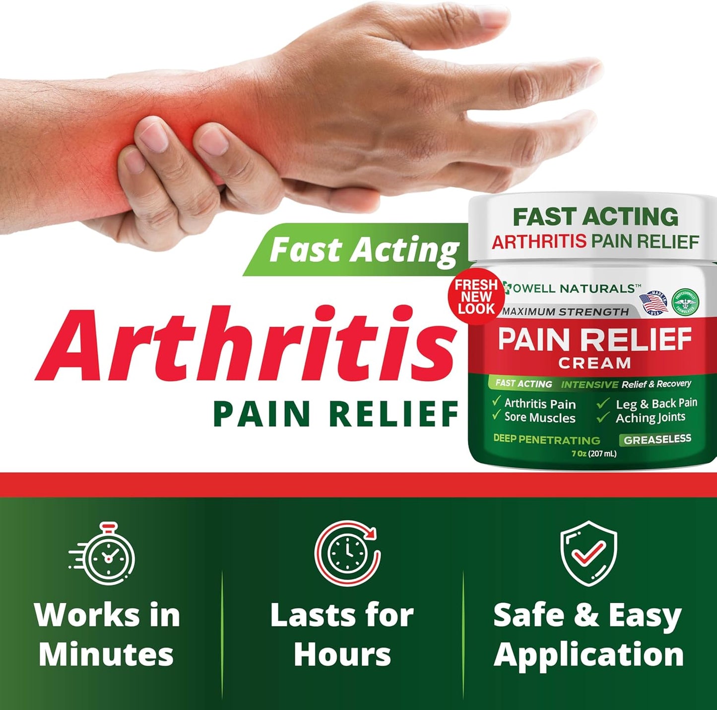 Arthritis Pain Relief Cream 7 Oz, Maximum Strength Deep Penetrating Relieving for Aches, Joint & Muscle, Muscle, Back, Knee, Feet, Hand, Ankle, Legs, Shoulder