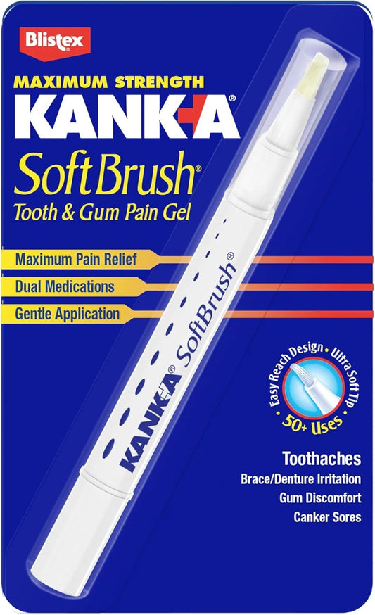 Soft Brush Tooth & Mouth Pain Gel, Professional Strength, 0.07 Ounce, Dual Relief Formula for Toothaches, Gum & Other Mouth Pain, Easy to Use Pen Applicator, Fast-Acting Pain Relief
