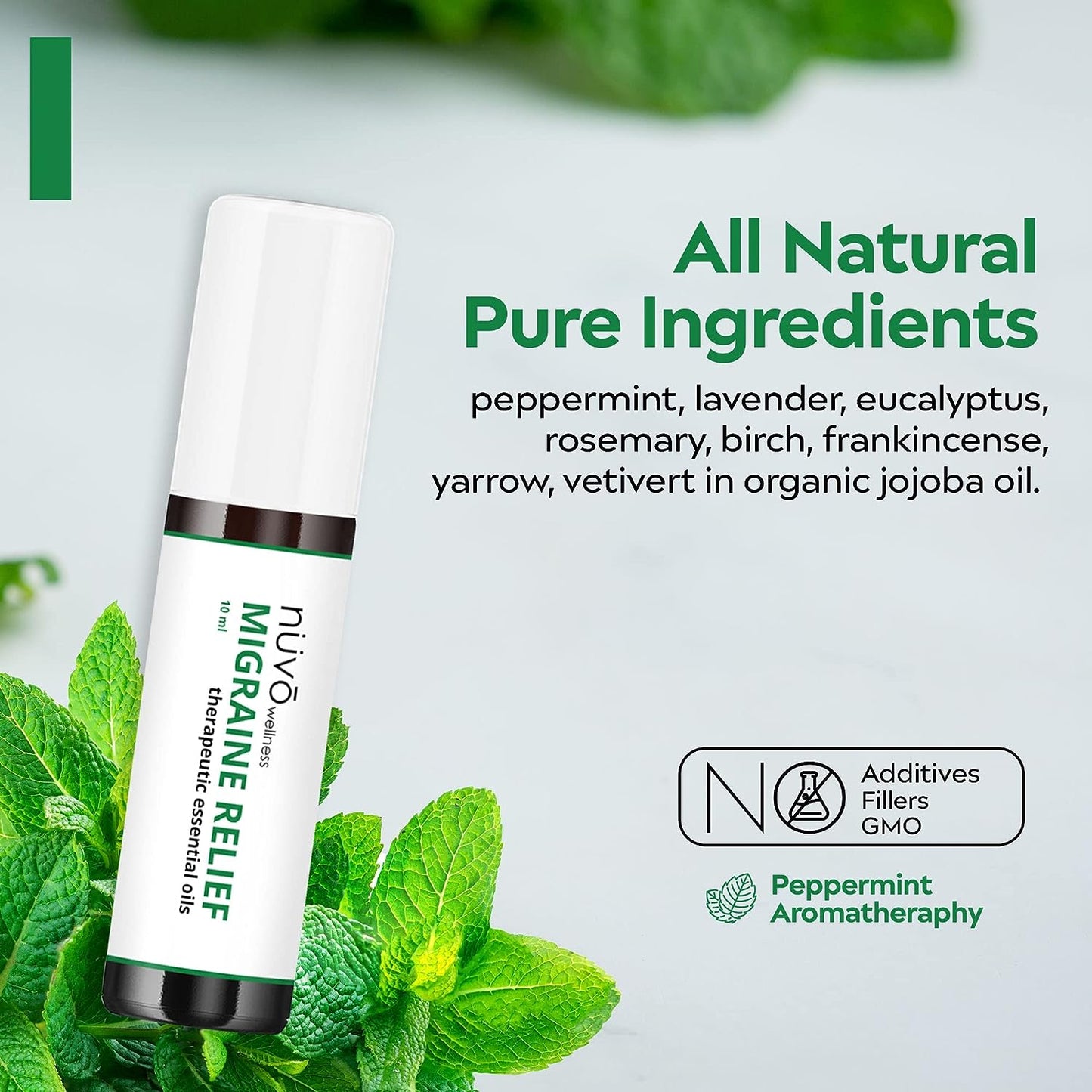 Migraine Relief Roll-On, Made with Peppermint, Lavender, Eucalyptus, & Other Aromatherapy Essential Oils, for Headaches, Body Pain, and Sore Muscles