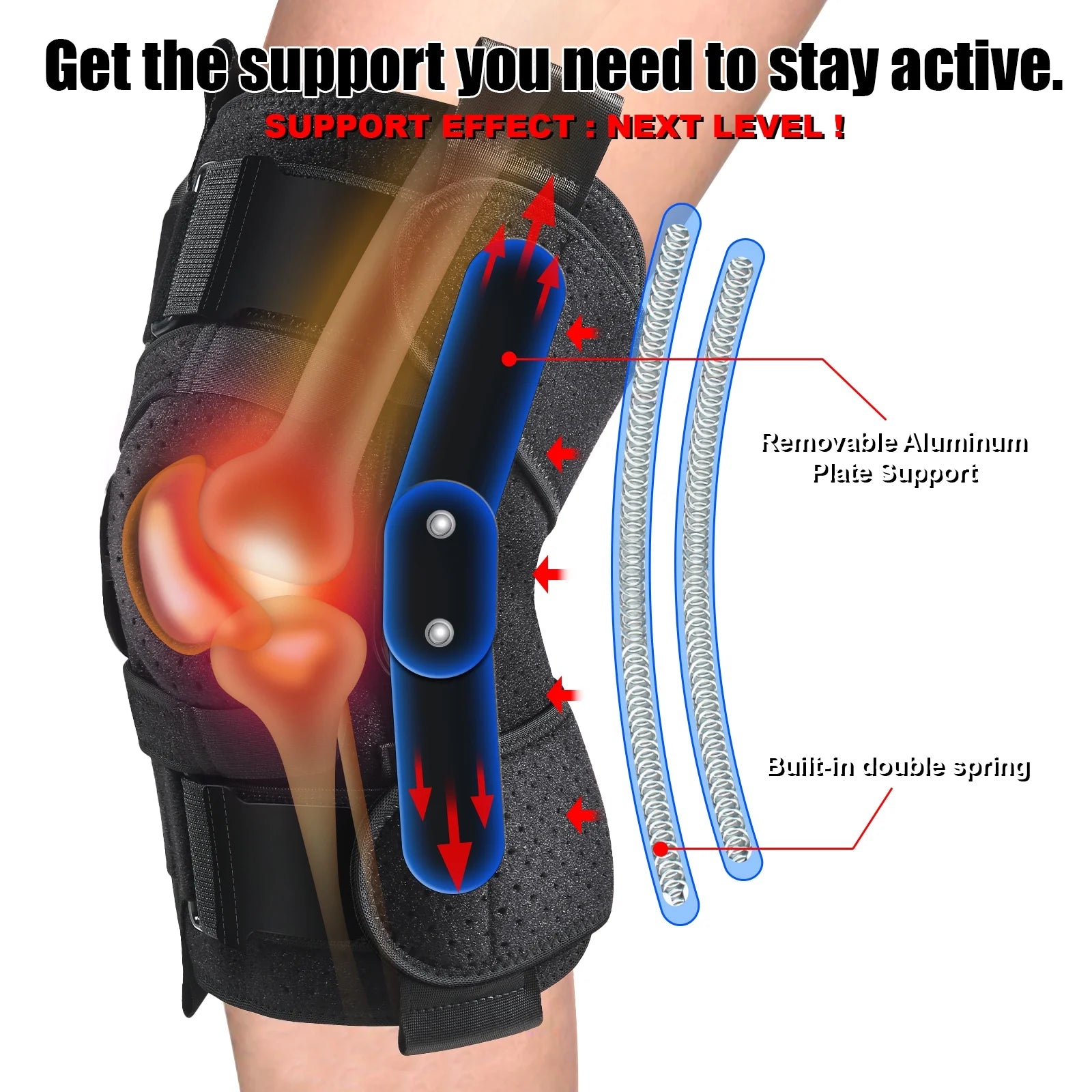 Hinged Knee Brace with Side Stabilizers Adjustable Knee Compression Sleeve Relieves Meniscus Tear,Acl,Mcl,Knee Support and Knee Pain Relief,Men & Women - Black One Size Fits Most