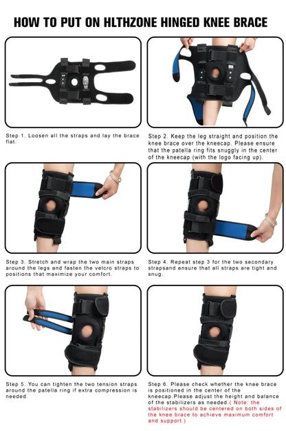 Hinged Knee Brace with Side Stabilizers Adjustable Knee Compression Sleeve Relieves Meniscus Tear,Acl,Mcl,Knee Support and Knee Pain Relief,Men & Women - Black One Size Fits Most