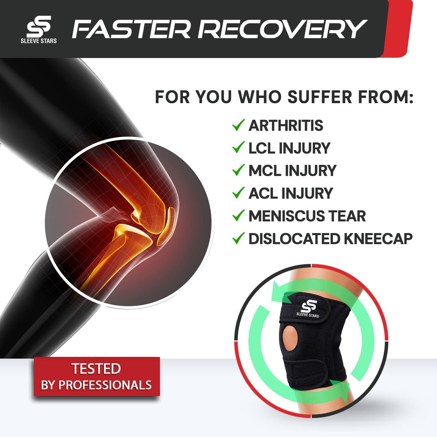 Sleeve Stars Knee Brace & Knee Support for Men & Women, Knee Braces for Knee Pain, Knee Protection Wrap for Working Out