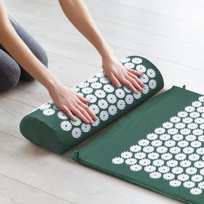 Sivan Back and Neck Pain Relief Acupressure Mat and Pillow Set, Chronic Back Pain Treatment - Relieves Your Stress of Lower Upper Back and Sciatic Pain - Green