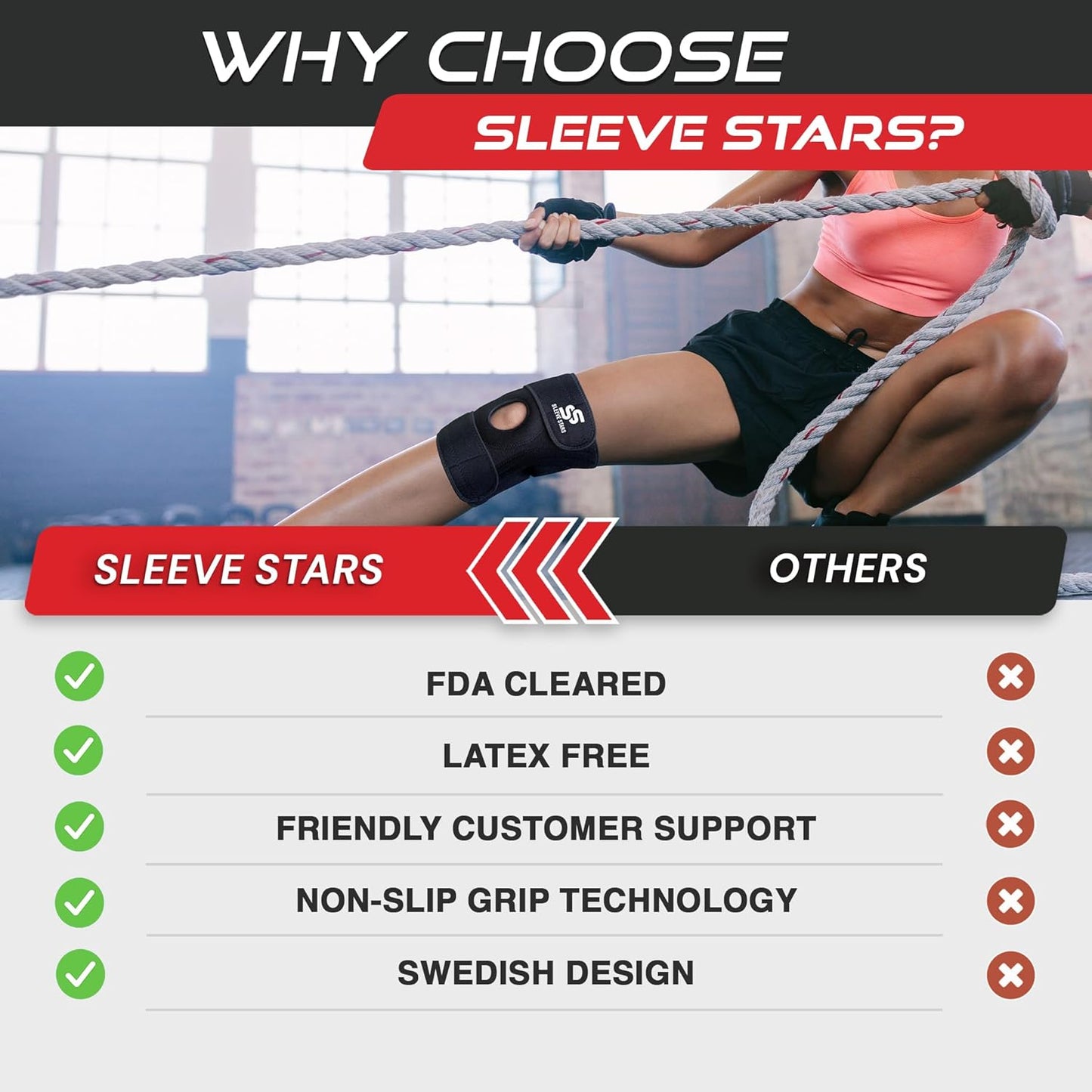 Sleeve Stars Knee Brace & Knee Support for Men & Women, Knee Braces for Knee Pain, Knee Protection Wrap for Working Out