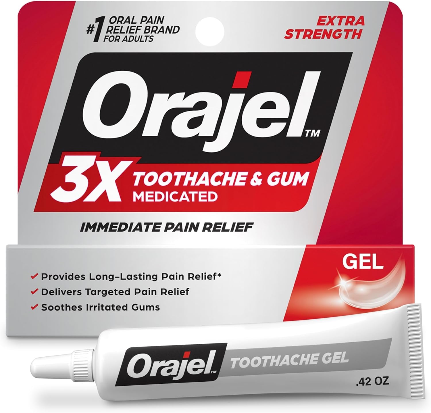 3X for Toothache & Gum Pain: Maximum Gel Tube 0.42Oz - from #1 Oral Pain Relief Brand -  for Instant Pain Relief