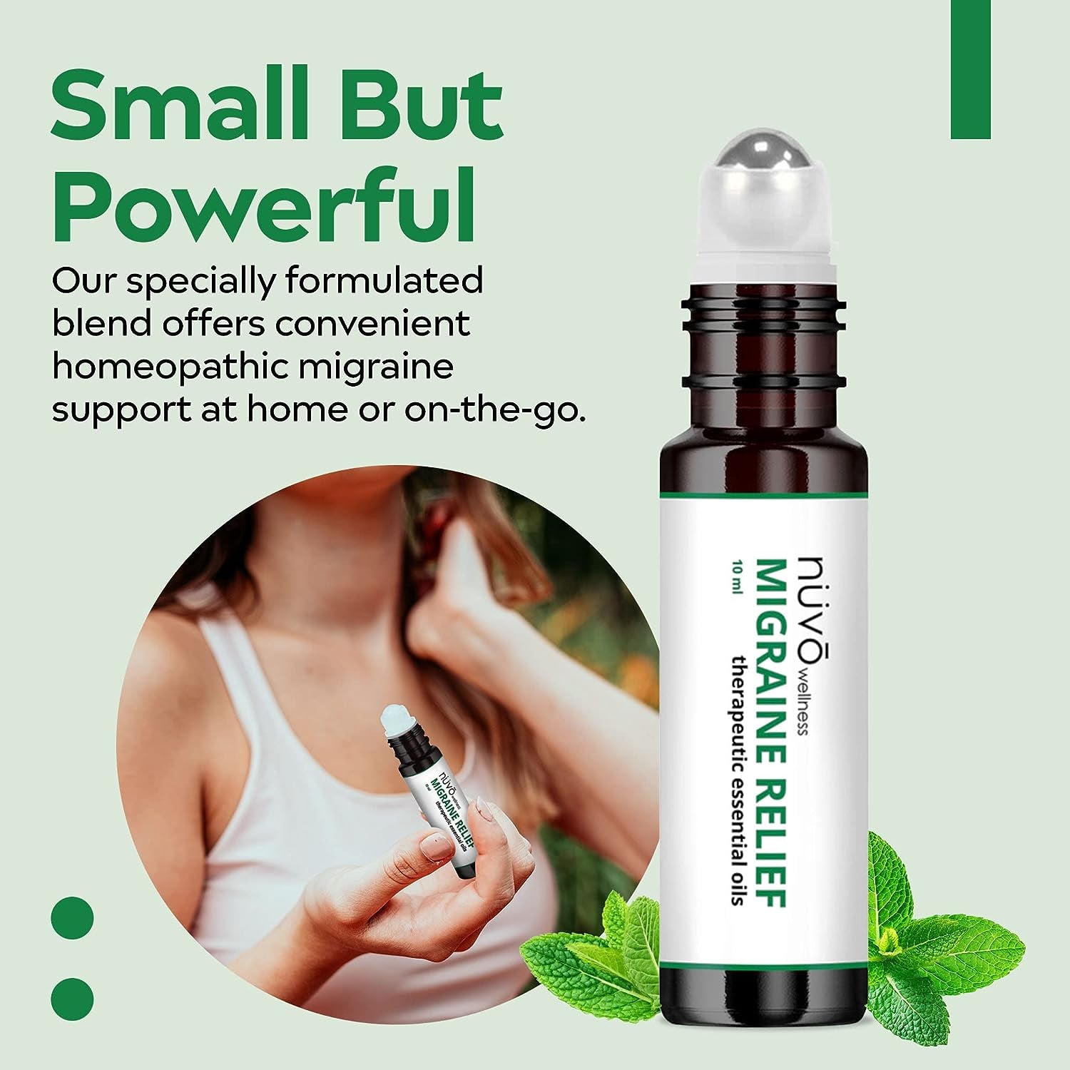 Migraine Relief Roll-On, Made with Peppermint, Lavender, Eucalyptus, & Other Aromatherapy Essential Oils, for Headaches, Body Pain, and Sore Muscles