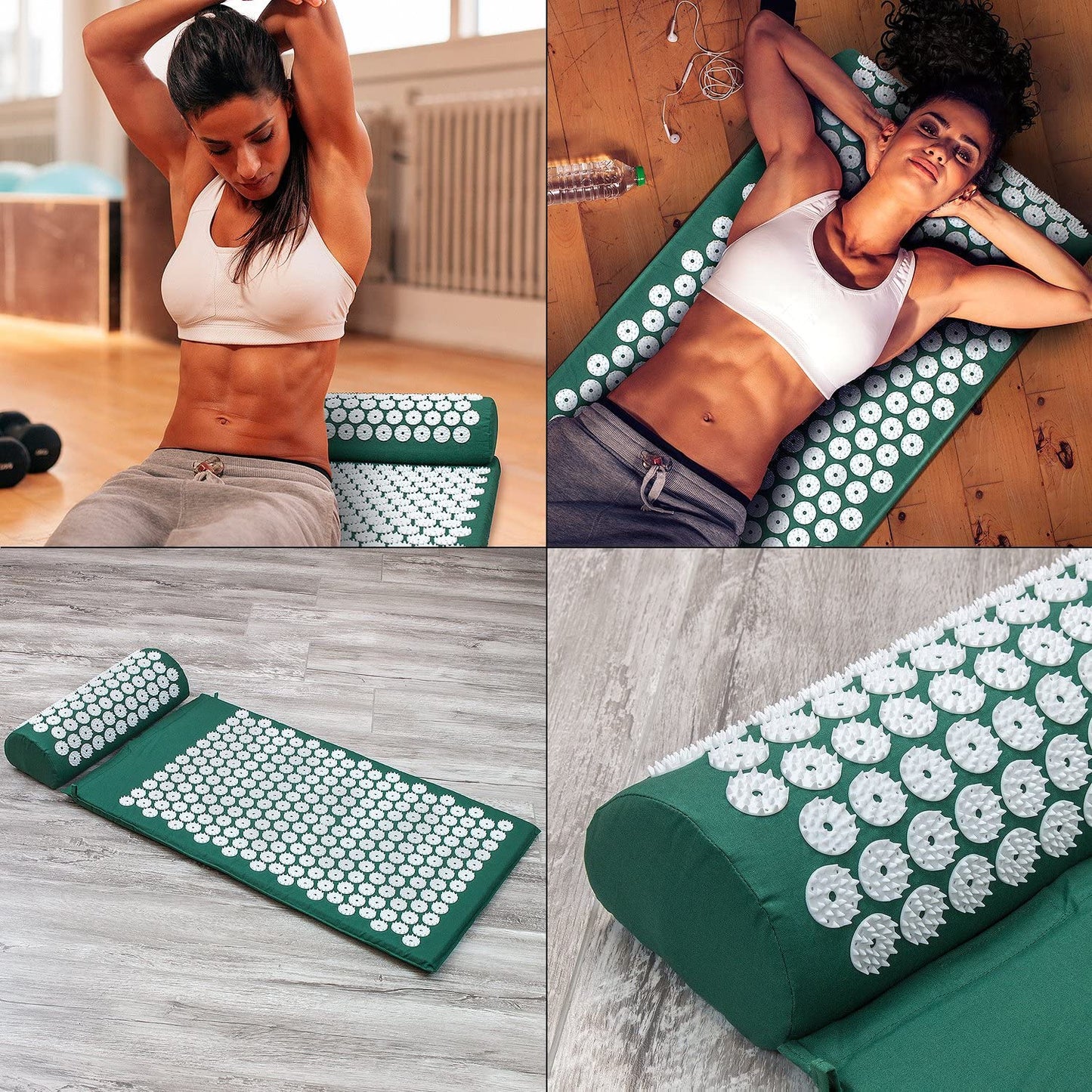Sivan Back and Neck Pain Relief Acupressure Mat and Pillow Set, Chronic Back Pain Treatment - Relieves Your Stress of Lower Upper Back and Sciatic Pain - Green