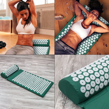 Sivan Back and Neck Pain Relief Acupressure Mat and Pillow Set, Chronic Back Pain Treatment - Relieves Your Stress of Lower Upper Back and Sciatic Pain - Green